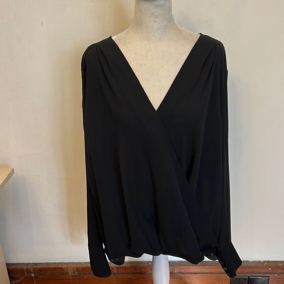 Halogen black long sleeve sheer blouse Size 2 X New - Picture 1 of 11